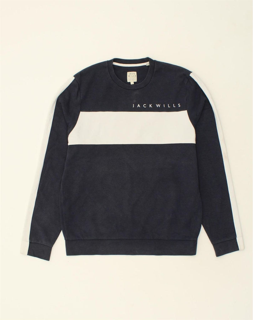 JACK WILLS Mens Sweatshirt Jumper XL Navy Blue Colourblock Cotton | Vintage Jack Wills | Thrift | Second-Hand Jack Wills | Used Clothing | Messina Hembry 