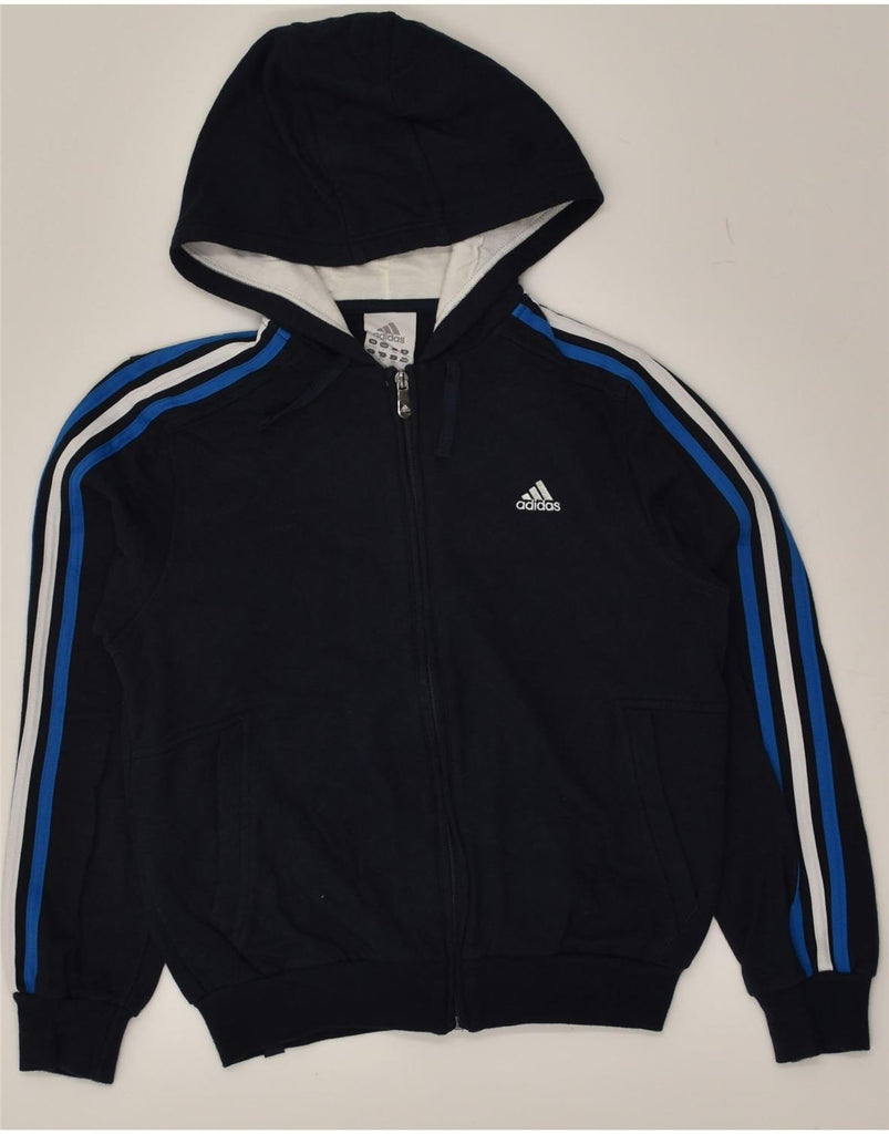 ADIDAS Boys Zip Hoodie Sweater 13-14 Years Navy Blue Cotton | Vintage Adidas | Thrift | Second-Hand Adidas | Used Clothing | Messina Hembry 