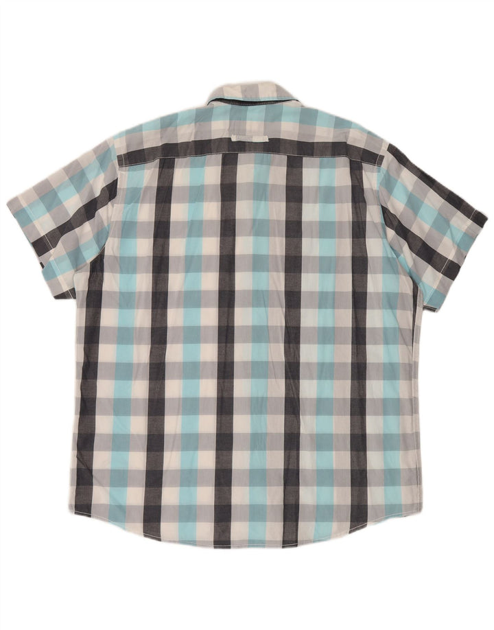 Camel Active Mens Modern Fit Short Sleeve Shirt XL Blue Check Cotton