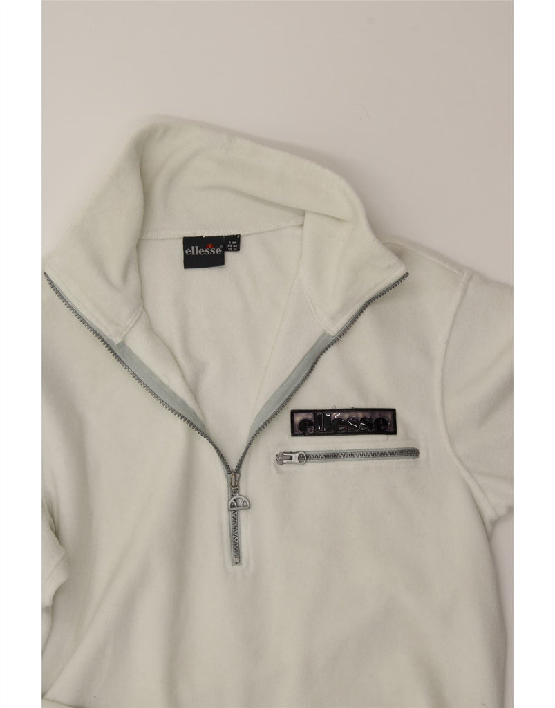 ELLESSE Mens Zip Neck Fleece Jumper IT 44 XS White Polyester Vintage Ellesse and Second-Hand Ellesse from Messina Hembry 