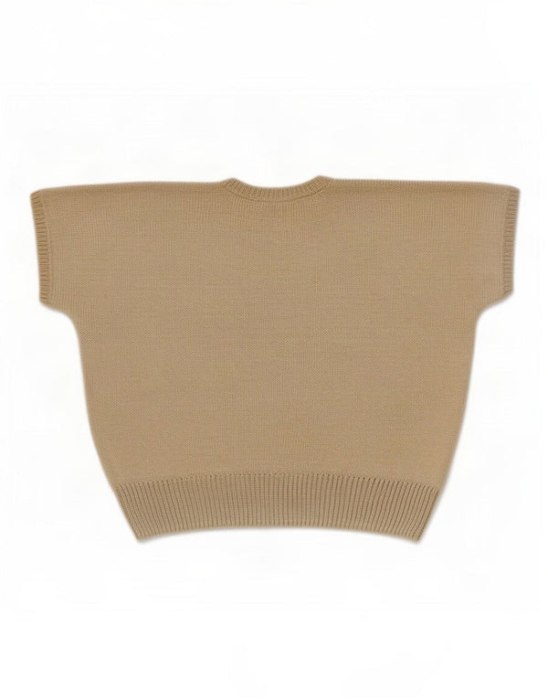 Massimo Dutti Womens Crop V-Neck Jumper Sweater UK 14 Medium Beige