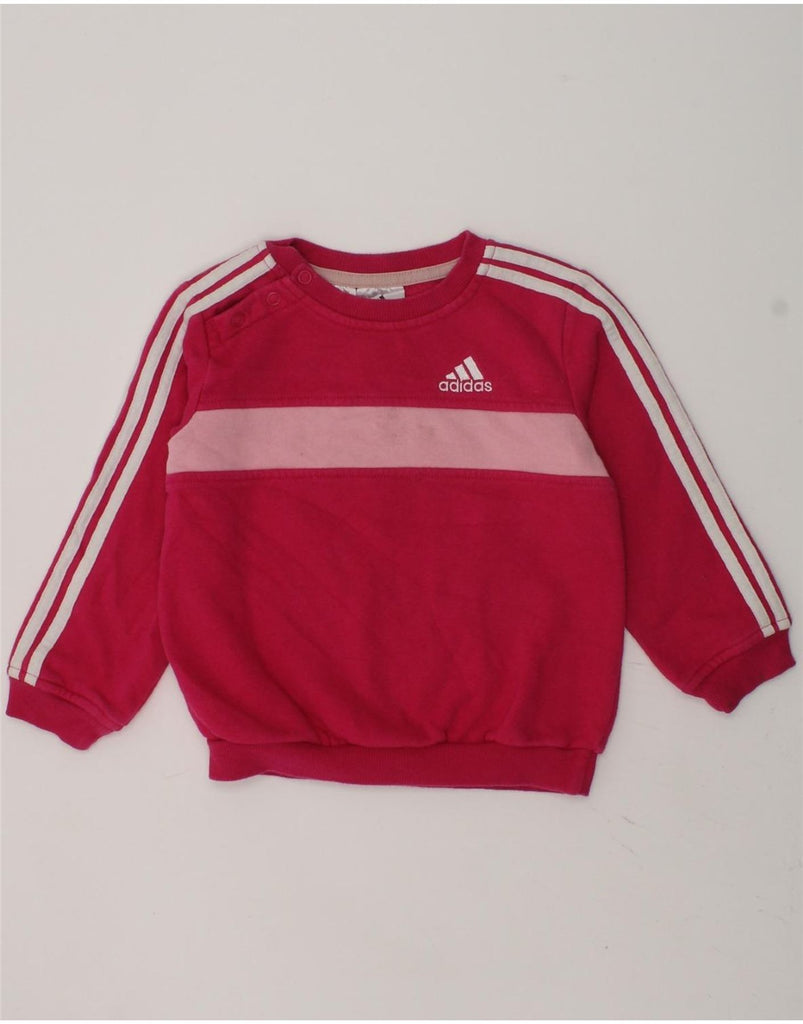 ADIDAS Baby Girls Graphic Sweatshirt Jumper 12-18 Months Pink Colourblock | Vintage Adidas | Thrift | Second-Hand Adidas | Used Clothing | Messina Hembry 