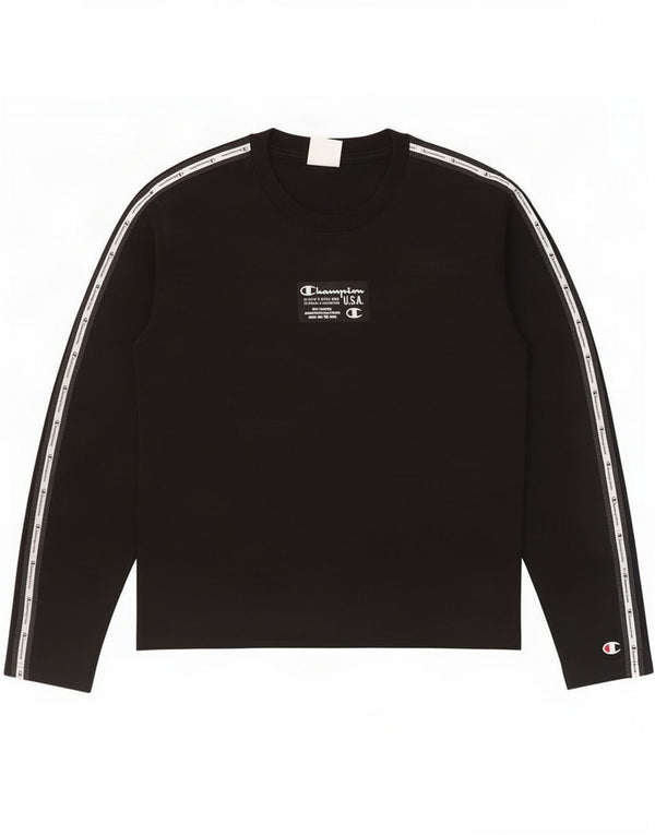 Champion Boys Graphic Top Long Sleeve 13-14 Years XL Black Cotton