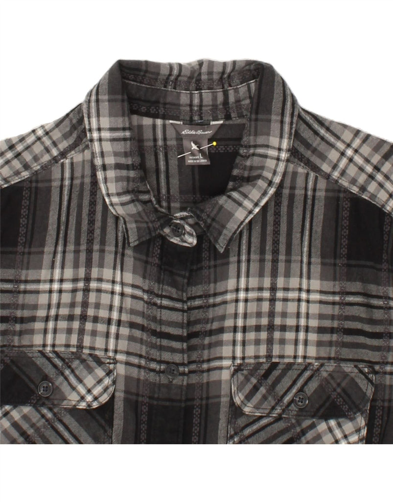 EDDIE BAUER Womens Flannel Shirt UK 16 Large Grey Check Cotton Vintage Eddie Bauer and Second-Hand Eddie Bauer from Messina Hembry 