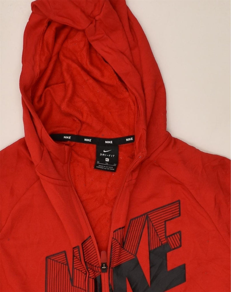 NIKE Girls Dri Fit Graphic Zip Hoodie Sweater 15-16 Years XL Red Cotton | Vintage Nike | Thrift | Second-Hand Nike | Used Clothing | Messina Hembry 