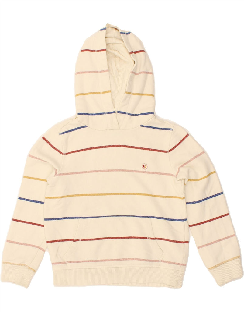 FAT FACE Girls Hoodie Jumper 7-8 Years White Striped Cotton Vintage Fat Face and Second-Hand Fat Face from Messina Hembry 