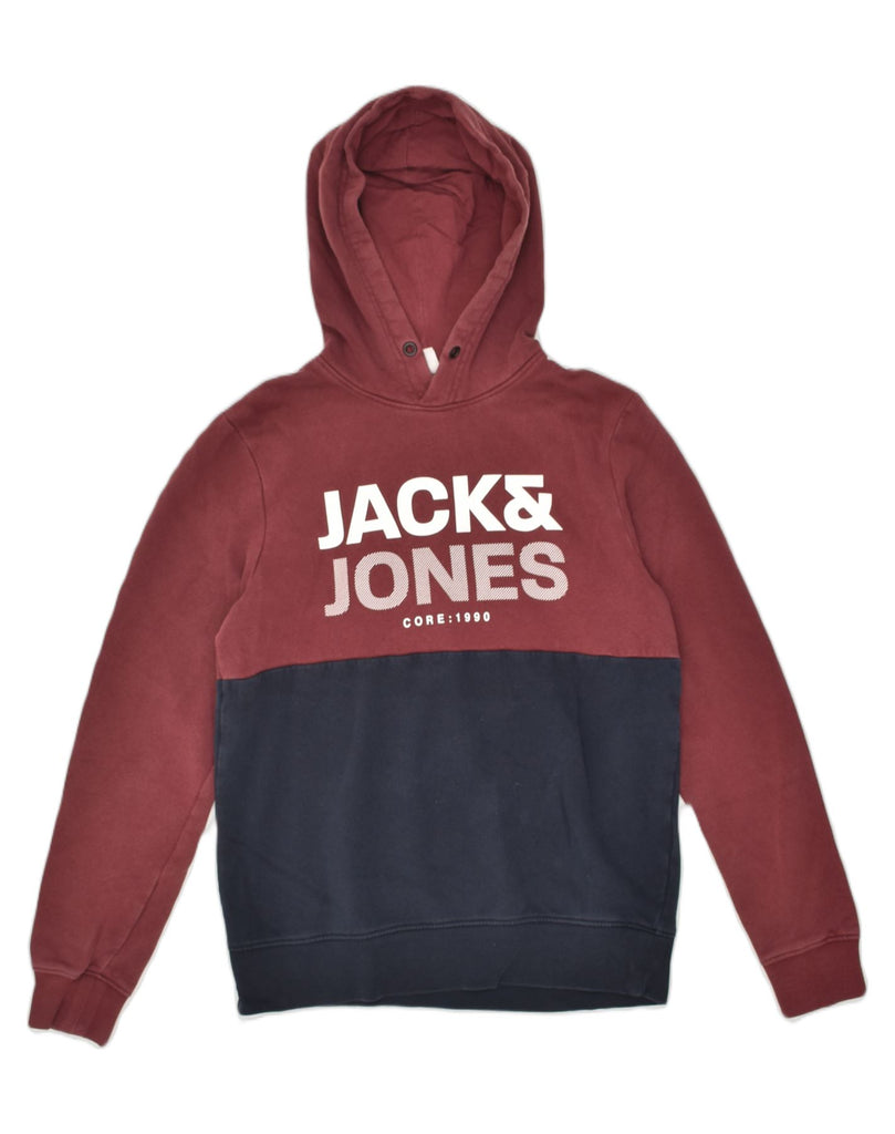 JACK & JONES Mens Core Graphic Hoodie Jumper Small Burgundy Colourblock | Vintage Jack & Jones | Thrift | Second-Hand Jack & Jones | Used Clothing | Messina Hembry 