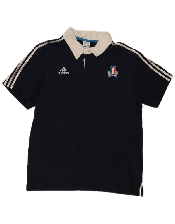 Adidas Mens Italia Polo Shirt XL Navy Blue Colourblock Cotton