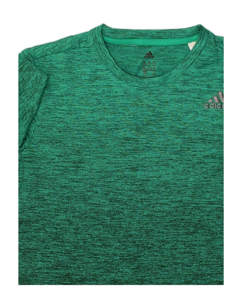 ADIDAS Boys Graphic T-Shirt Top 11-12 Years Green Flecked Polyester | Vintage Adidas | Thrift | Second-Hand Adidas | Used Clothing | Messina Hembry 