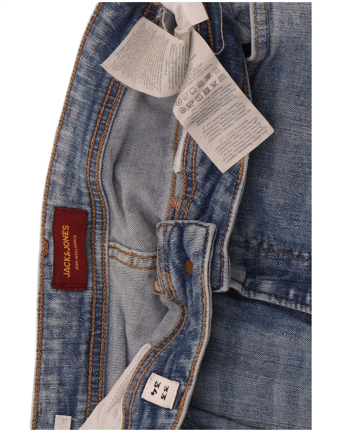 Jack & Jones Mens Clark Slim Jeans W33 L34 Blue Cotton