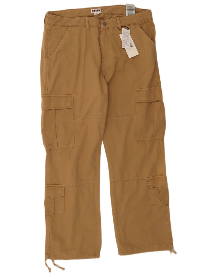 GUESS Mens Straight Cargo Trousers W36 L31 Beige Cotton