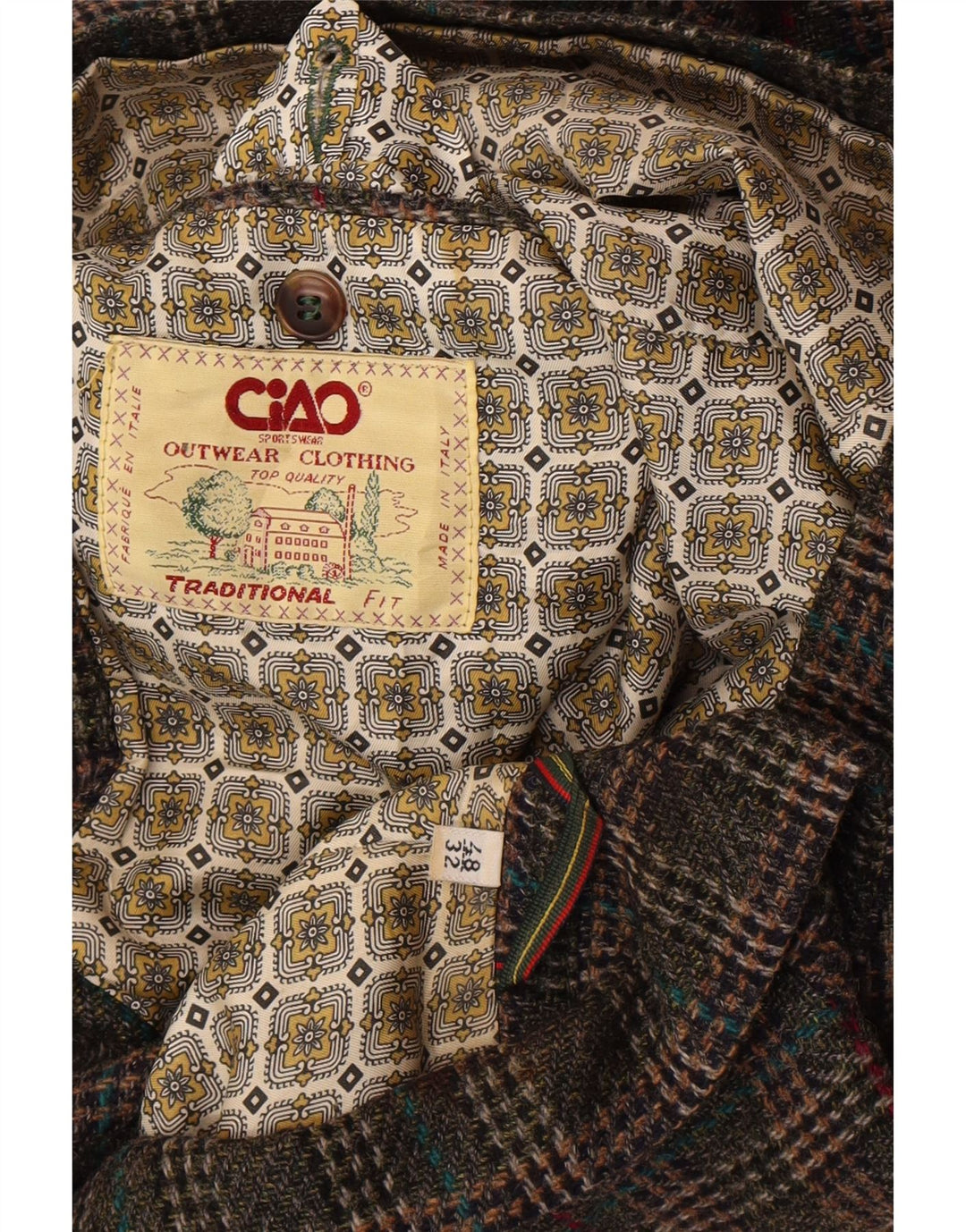 Cido Mens Traditional Fit 2 Button Blazer Jacket IT 48 Medium Khaki Check