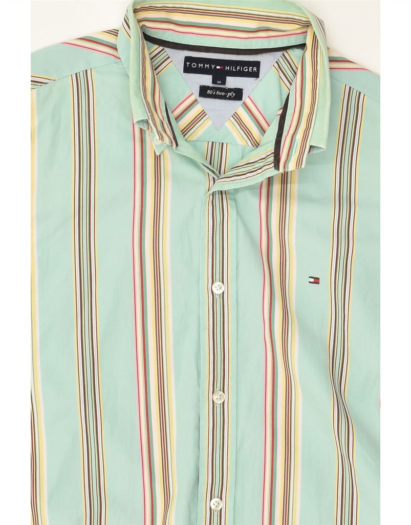 TOMMY HILFIGER Mens 80'S Two Ply Shirt Medium Green Striped Cotton | Vintage Tommy Hilfiger | Thrift | Second-Hand Tommy Hilfiger | Used Clothing | Messina Hembry 