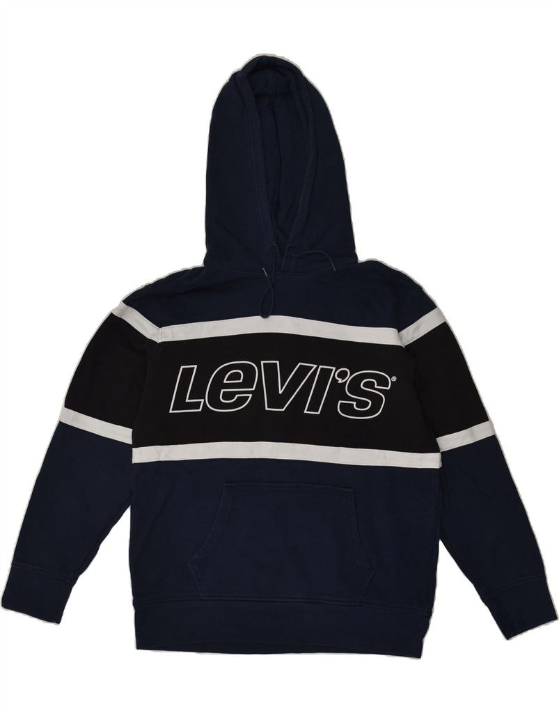 LEVI'S Mens Graphic Hoodie Jumper Large Navy Blue Colourblock Cotton | Vintage Levi's | Thrift | Second-Hand Levi's | Used Clothing | Messina Hembry 