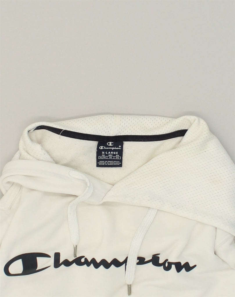 CHAMPION Mens Graphic Hoodie Jumper XL White Cotton | Vintage Champion | Thrift | Second-Hand Champion | Used Clothing | Messina Hembry 