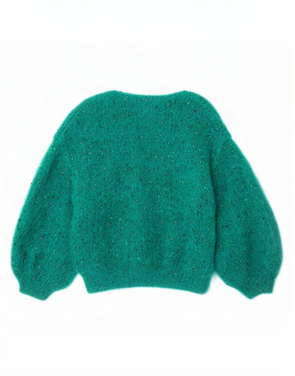 Vintage Womens Oversized Boat Neck Jumper Sweater UK 18 XL Green Flecked