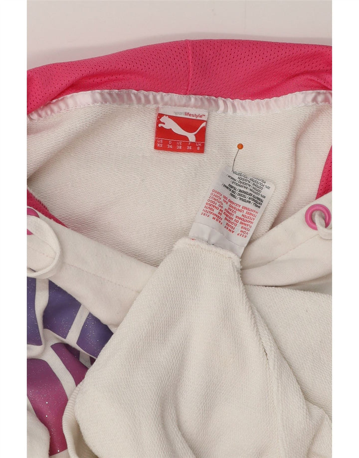 PUMA Womens Graphic Hoodie Jumper UK 8 Small White Cotton