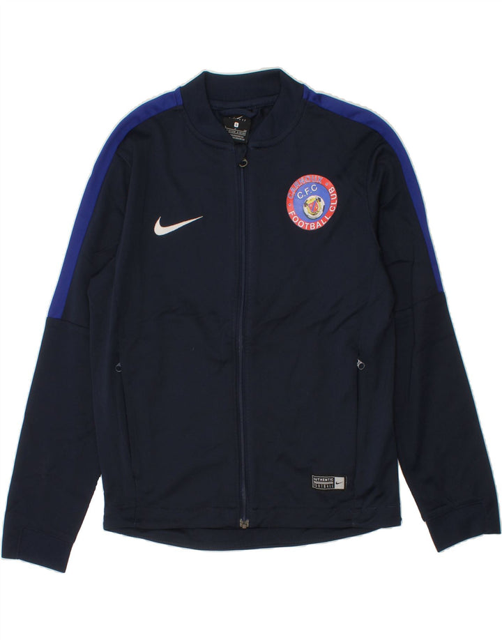 NIKE Boys Dri Fit Tracksuit Top Jacket 8-9 Years Small Navy Blue Polyester Vintage Nike and Second-Hand Nike from Messina Hembry 