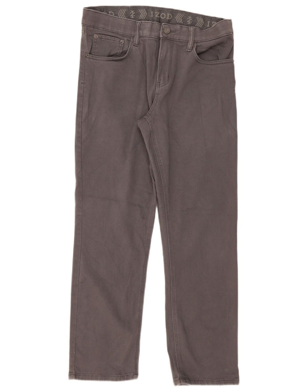 Izod Mens Regular Fit Straight Casual Trousers W32 L30 Grey Cotton
