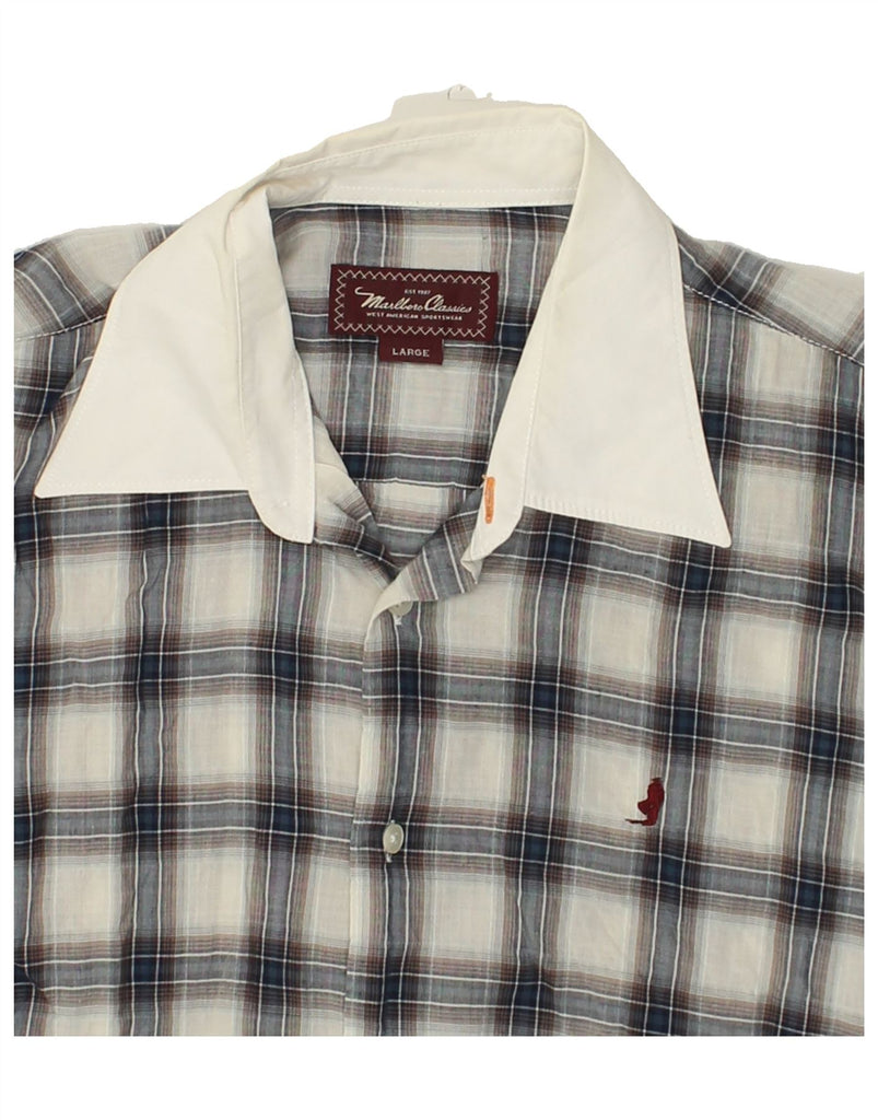 MARLBORO CLASSICS Mens Shirt Large Navy Blue Check Cotton | Vintage Marlboro Classics | Thrift | Second-Hand Marlboro Classics | Used Clothing | Messina Hembry 