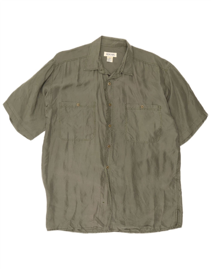 Bogari Mens Short Sleeve Shirt Medium Khaki Silk
