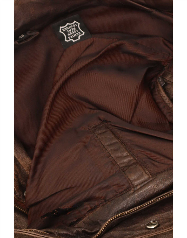 Vintage Mens Bomber Leather Jacket EU 48 Medium Brown Leather