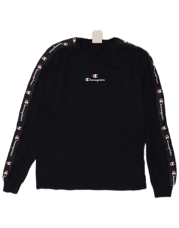 Champion Girls Graphic Top Long Sleeve 13-14 Years XL Navy Blue Cotton