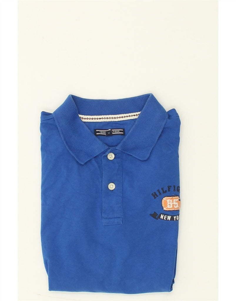 TOMMY HILFIGER Boys Long Sleeve Polo Shirt 11-12 Years Blue Wool | Vintage Tommy Hilfiger | Thrift | Second-Hand Tommy Hilfiger | Used Clothing | Messina Hembry 