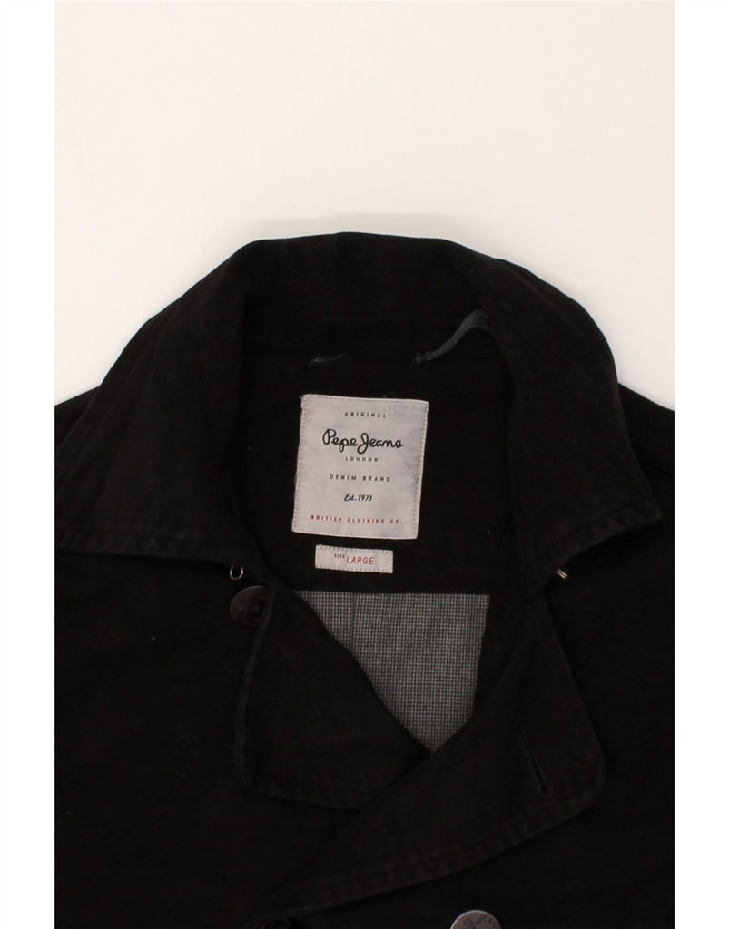 PEPE JEANS Mens Pea Coat UK 16 Large Black Cotton | Vintage PEPE Jeans | Thrift | Second-Hand PEPE Jeans | Used Clothing | Messina Hembry 