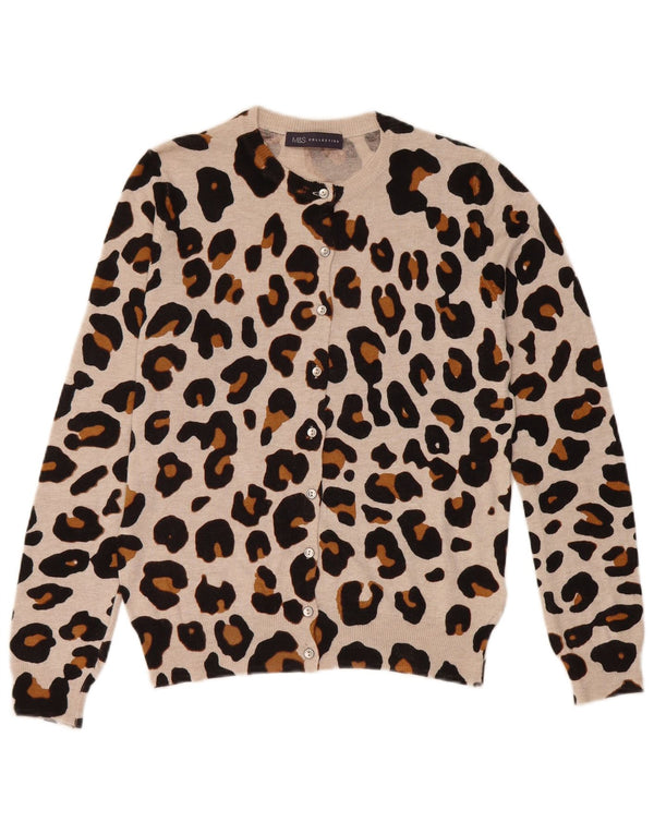 Marks & Spencer Womens Cardigan Sweater UK 14 Large Beige Animal Print