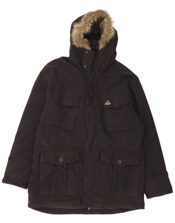 Adidas Mens Hooded Padded Coat UK 40 Large Black Nylon