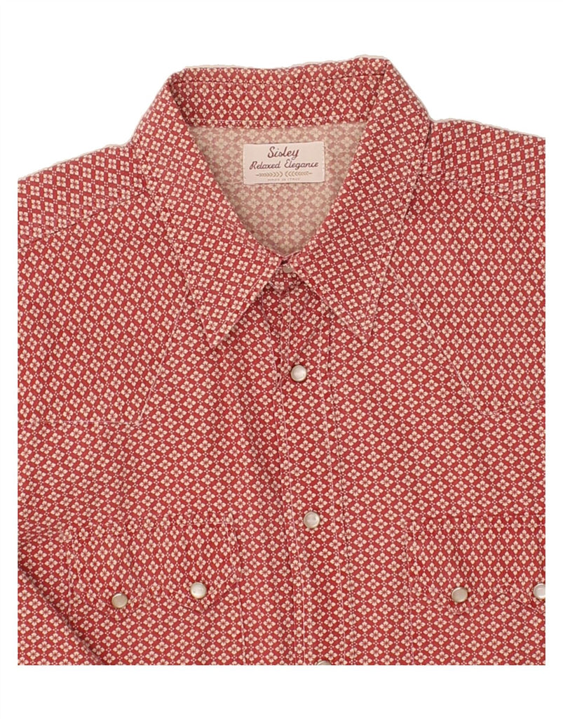 SISLEY Mens Elegance Relaxed Fit Shirt Medium Red Floral Cotton | Vintage Sisley | Thrift | Second-Hand Sisley | Used Clothing | Messina Hembry 