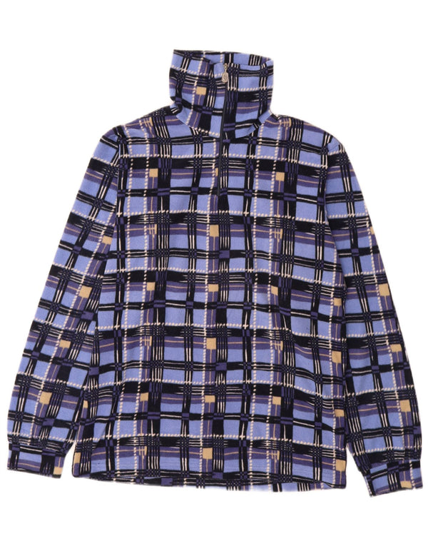 Conte of Florence Womens Zip Neck Fleece Jumper UK 14 Medium Blue Check