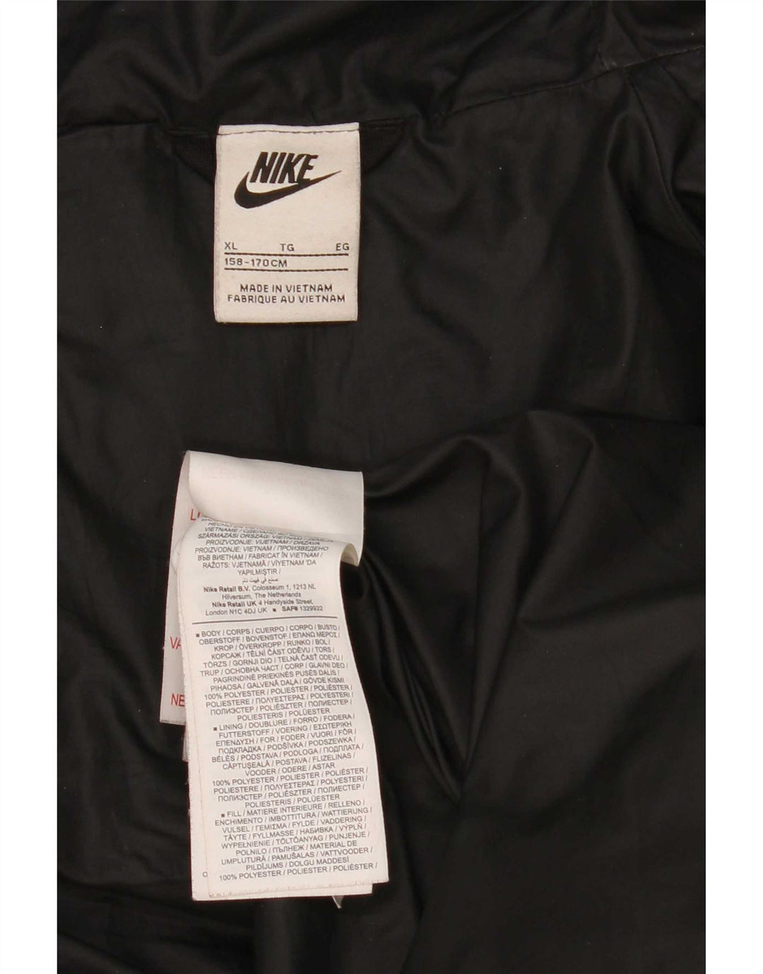 Nike Boys Hooded Padded Jacket 13-14 Years XL Black Polyester
