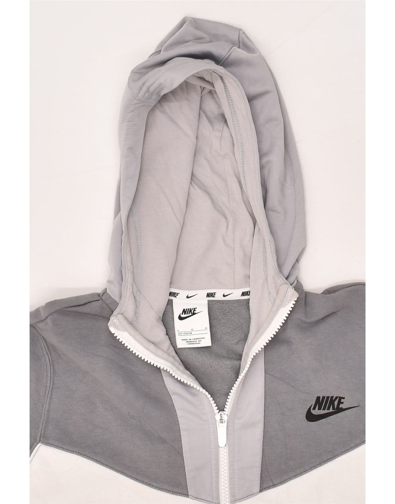 NIKE Boys Graphic Zip Hoodie Sweater 12-13 Years Large Grey Colourblock | Vintage Nike | Thrift | Second-Hand Nike | Used Clothing | Messina Hembry 