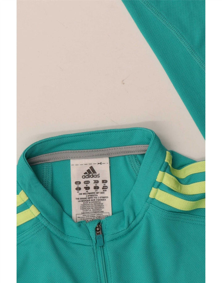 Adidas Womens Zip Neck Pullover Tracksuit Top UK 14 Medium Turquoise