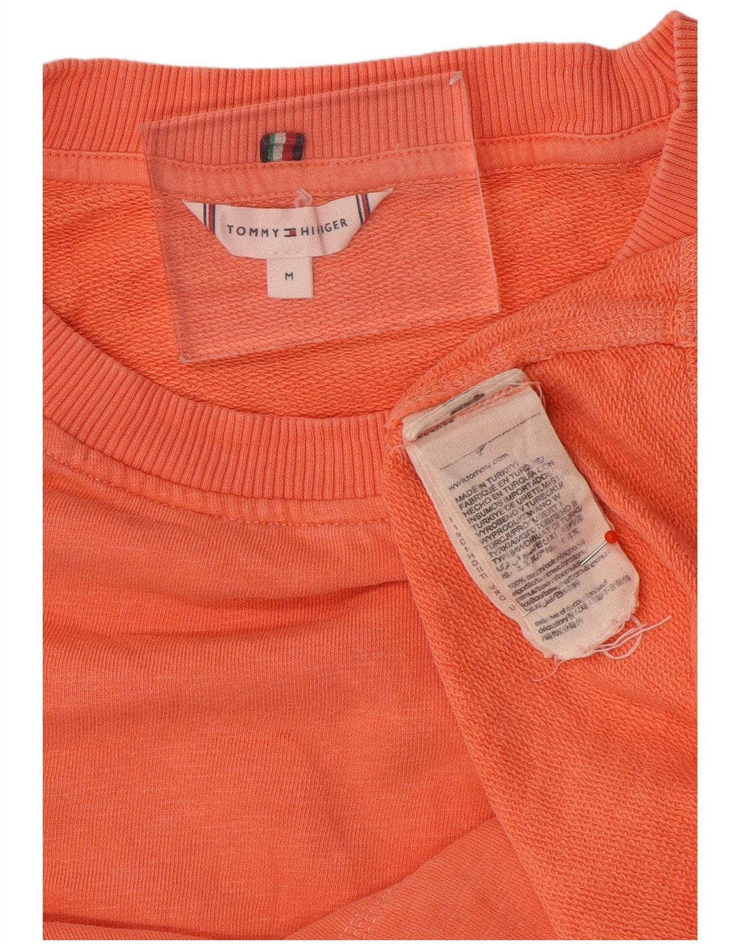 Tommy Hilfiger Womens 3/4 Sleeve Sweatshirt Jumper UK 14 Medium Orange