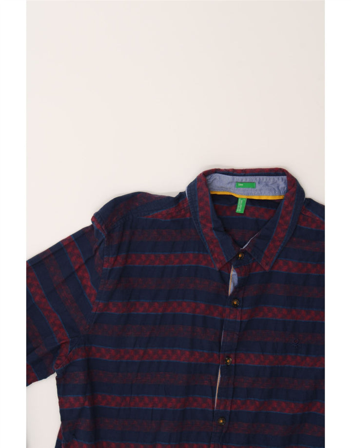 BENETTON Mens Slim Shirt XL Navy Blue Striped Cotton Vintage Benetton and Second-Hand Benetton from Messina Hembry 