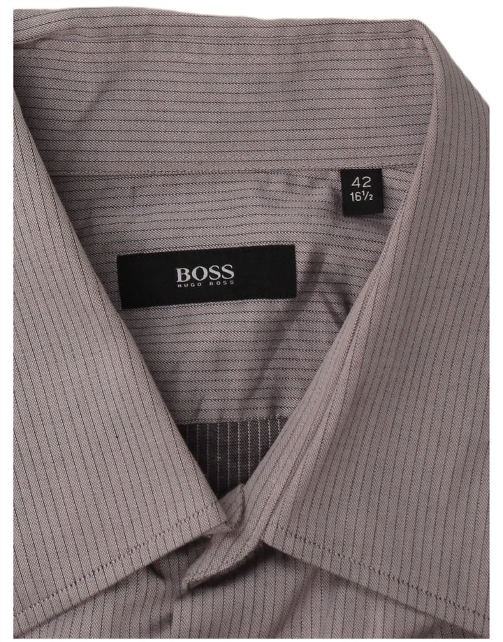 Hugo Boss Mens Shirt Size 16 1/2 42 Large Grey Pinstripe