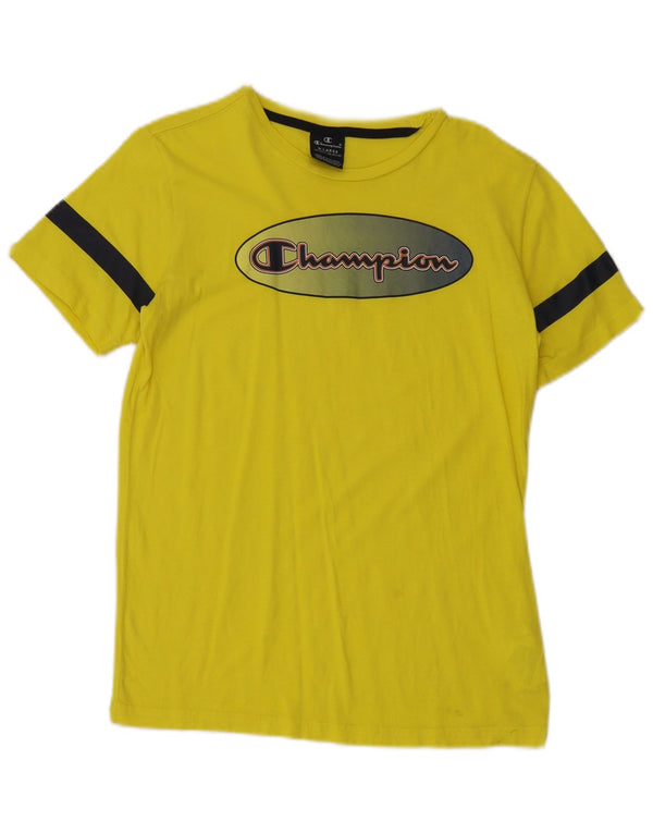 Champion Boys Graphic T-Shirt Top 13-14 Years XL Yellow Colourblock Cotton
