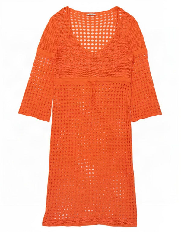 Zara Womens Oversized Crochet Jumper Dress UK 16 Large Orange