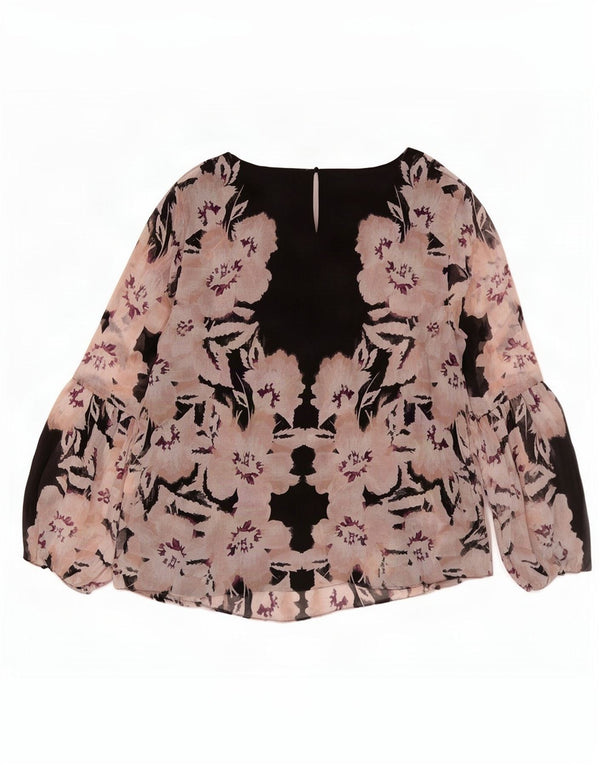 Calvin Klein Womens Long Sleeve Blouse Top UK 18 XL Black Floral Polyester