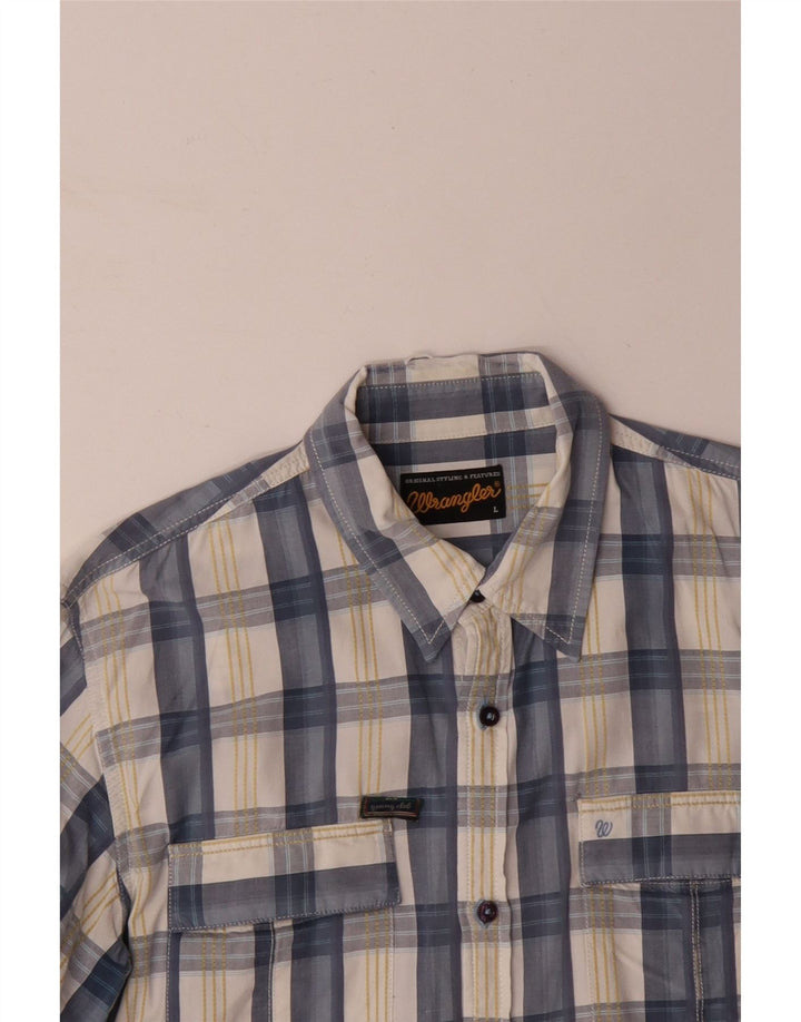 WRANGLER Mens Shirt Large Blue Check Cotton