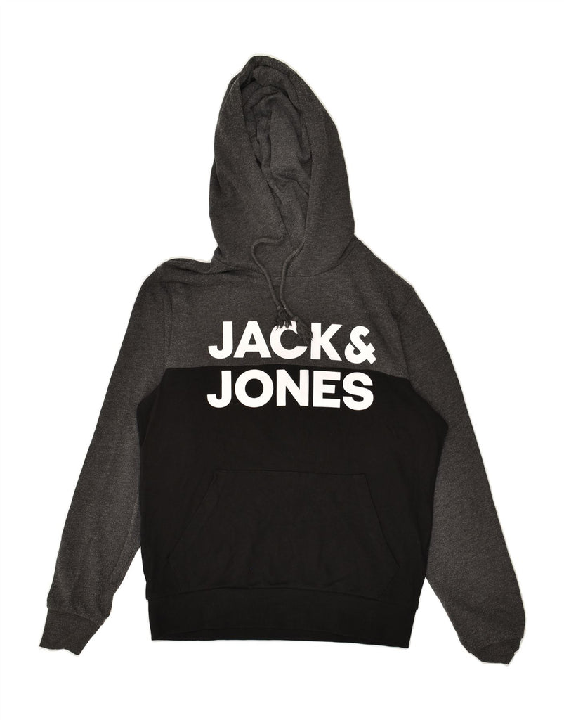 JACK & JONES Mens Graphic Hoodie Jumper Small Black Colourblock Cotton | Vintage Jack & Jones | Thrift | Second-Hand Jack & Jones | Used Clothing | Messina Hembry 