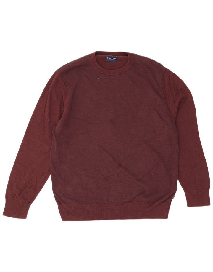 Dockers Mens Crew Neck Jumper Sweater Large Burgundy Cotton