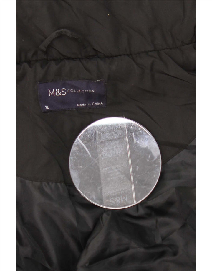 Marks & Spencer Womens Hooded Padded Jacket UK 12 Medium Black Polyester