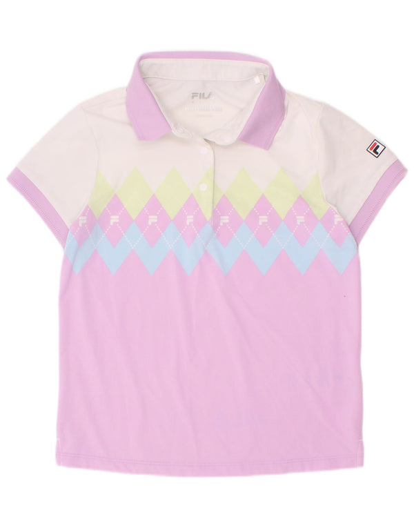 Fila Girls Graphic Polo Shirt 6-7 Years Purple Argyle/Diamond Nylon