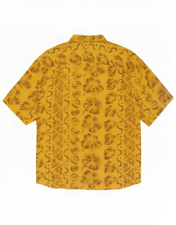 Vintage Mens Short Sleeve Shirt XL Yellow Floral Viscose