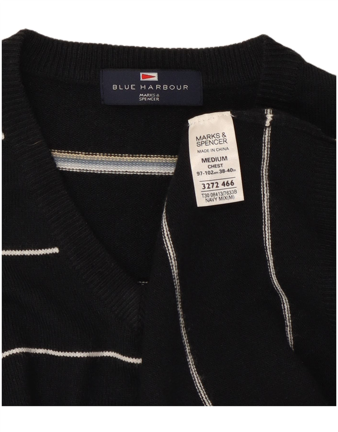 Marks & Spencer Mens Blue Harbour V-Neck Jumper Sweater Medium Navy Blue