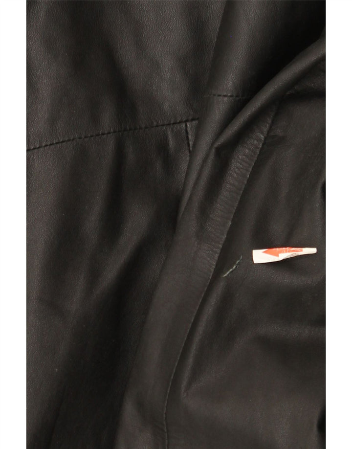 Vintage Womens Double Breasted Leather Coat IT 44 Medium Black Leather